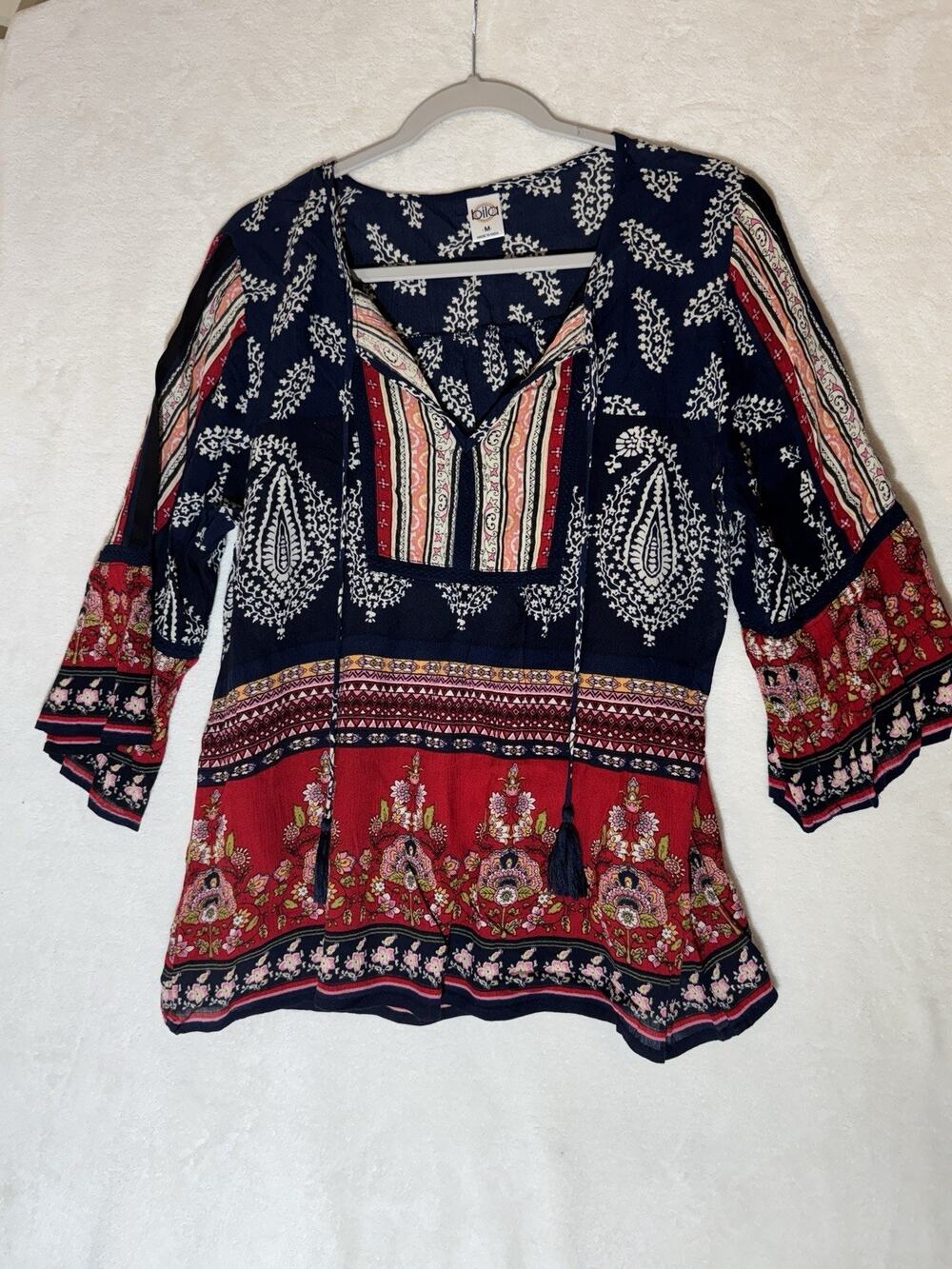 Boho Top Womens M Cottagecore Praire Embroidered Flowy Peasant Hippie Festival
